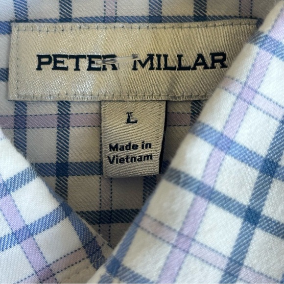 Peter Millar Men’s Dress Shirt Large L Blue Purple Plaid Button Front Collared - Picture 3 of 5